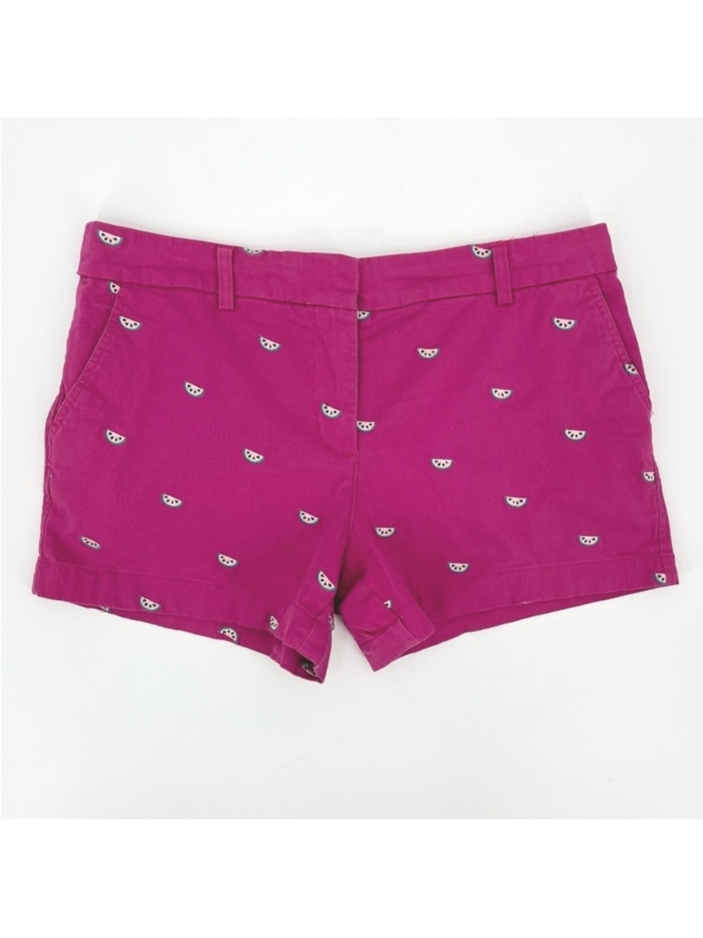 British Khaki Pink Embroidered Watermelon Fruit Summer Shorts Size 8